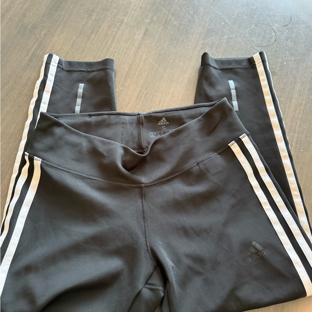 adidas Black Leggings with White Stripes